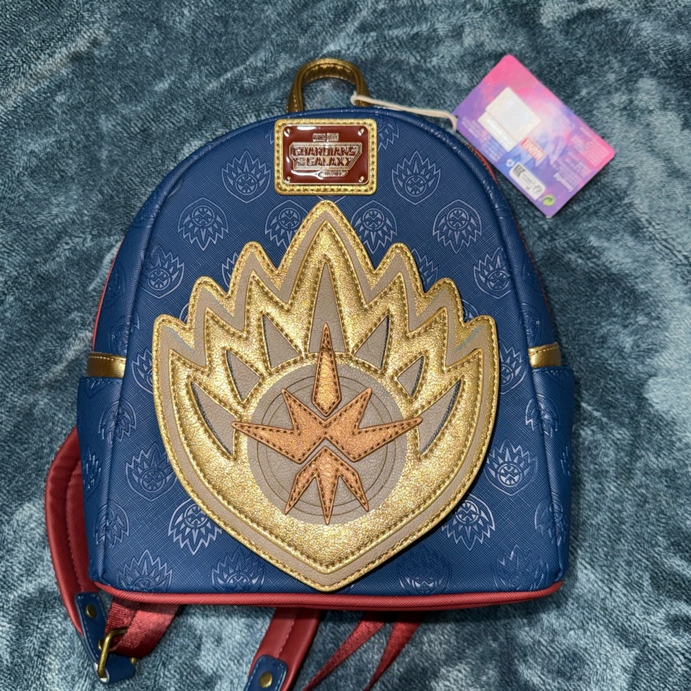 Loungefly Guardians of the Galaxy Blue Backpack with Gold and Red Accents